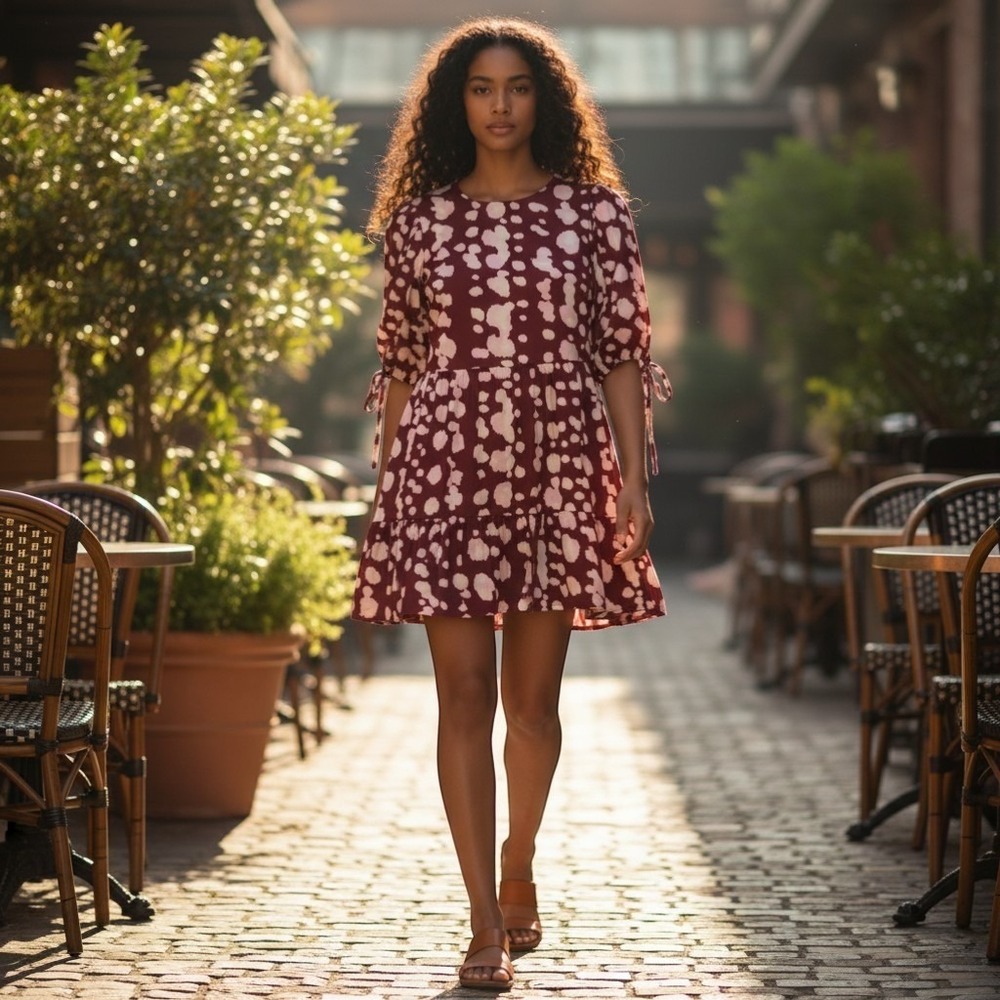 NWT Wednesday's Girl ASOS‎ Smock Dress Womens XL Burgundy Pink Tiered Boho Mini